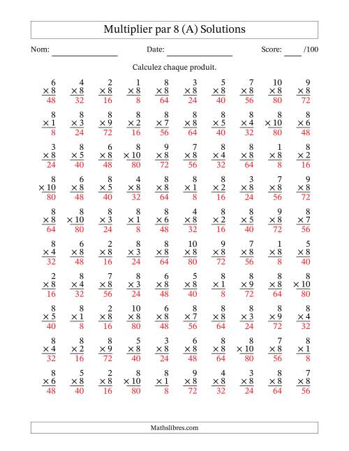 Multiplier (1 à 10) par 8 (100 Questions) (Tout) page 2