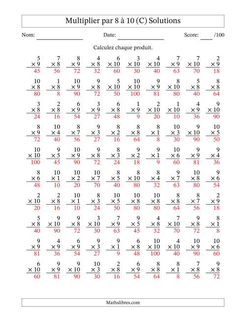 Multiplier (1 à 10) par 8 à 10 (100 Questions) (C) page 2