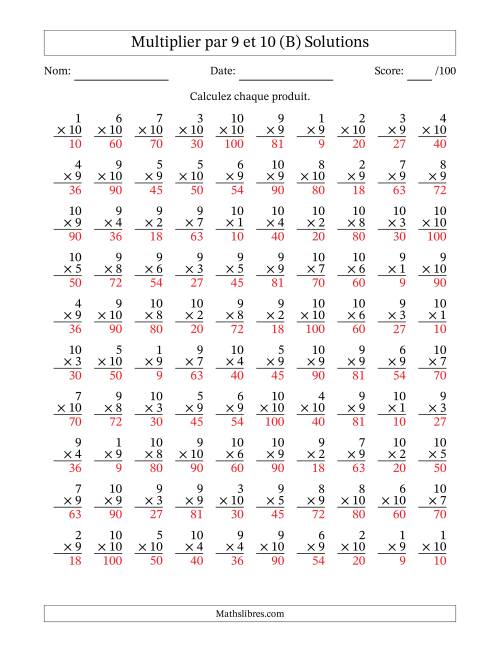 Multiplier (1 à 10) par 9 et 10 (100 Questions) (B) page 2