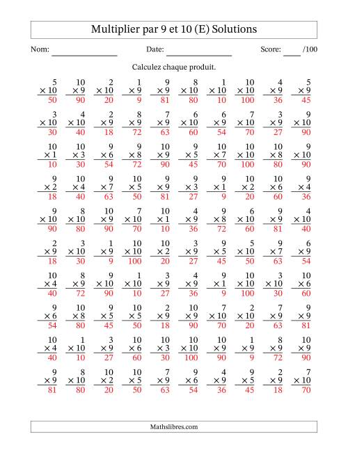 Multiplier (1 à 10) par 9 et 10 (100 Questions) (E) page 2