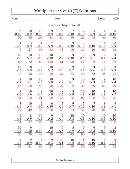 Multiplier (1 à 10) par 9 et 10 (100 Questions) (F) page 2