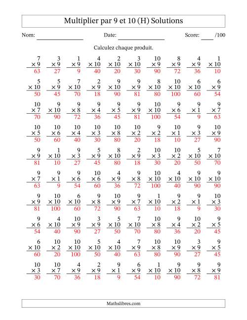 Multiplier (1 à 10) par 9 et 10 (100 Questions) (H) page 2