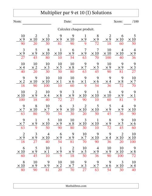 Multiplier (1 à 10) par 9 et 10 (100 Questions) (I) page 2