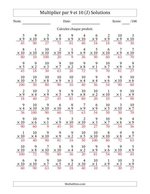 Multiplier (1 à 10) par 9 et 10 (100 Questions) (J) page 2