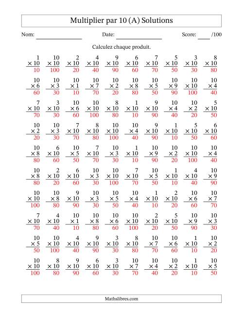 Multiplier (1 à 10) par 10 (100 Questions) (A) page 2