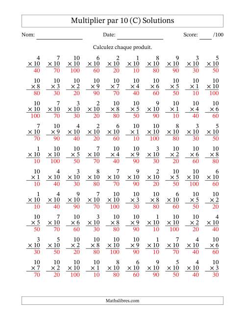 Multiplier (1 à 10) par 10 (100 Questions) (C) page 2