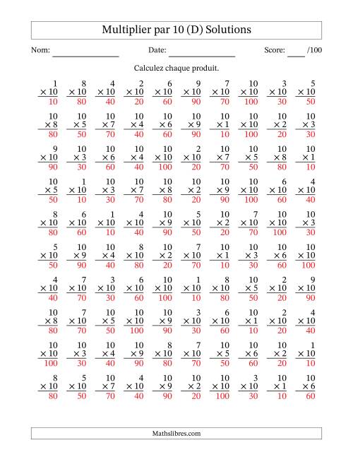 Multiplier (1 à 10) par 10 (100 Questions) (D) page 2