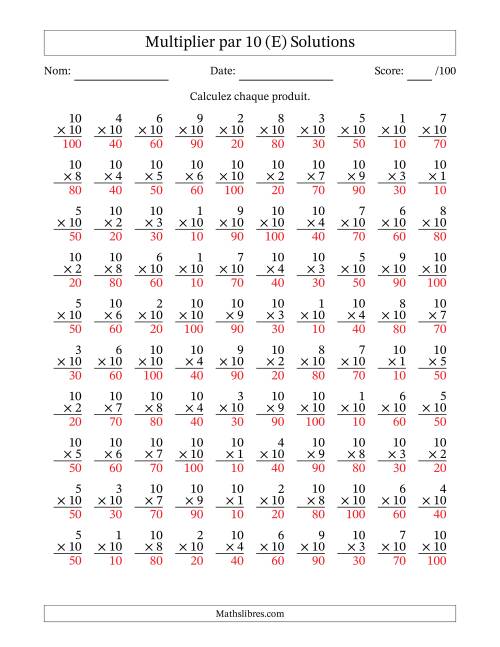 Multiplier (1 à 10) par 10 (100 Questions) (E) page 2
