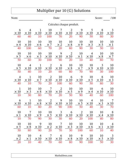 Multiplier (1 à 10) par 10 (100 Questions) (G) page 2