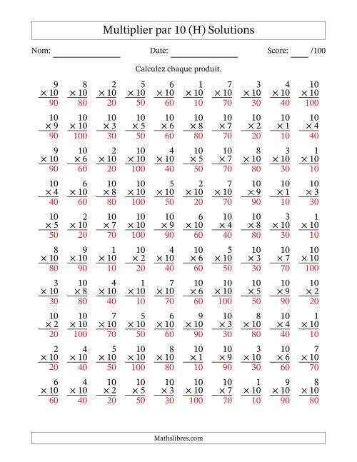 Multiplier (1 à 10) par 10 (100 Questions) (H) page 2