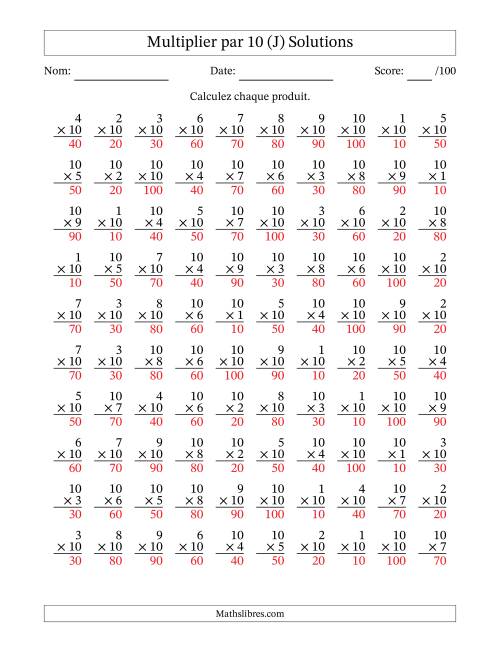 Multiplier (1 à 10) par 10 (100 Questions) (J) page 2