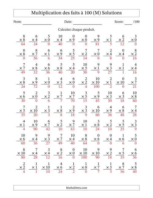 Multiplication des faits à 100 (100 Questions) (Avec zéros) (M) page 2