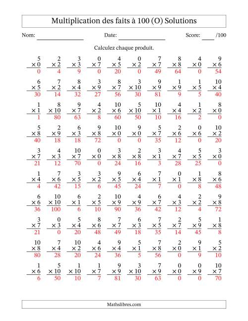 Multiplication des faits à 100 (100 Questions) (Avec zéros) (O) page 2