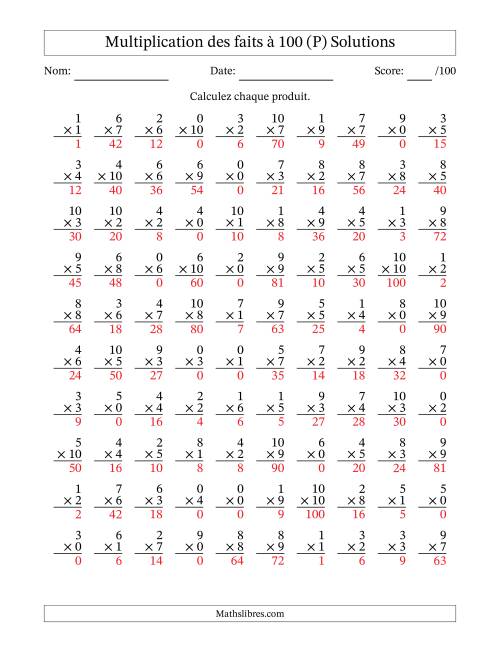 Multiplication des faits à 100 (100 Questions) (Avec zéros) (P) page 2