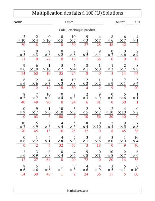 Multiplication des faits à 100 (100 Questions) (Avec zéros) (U) page 2