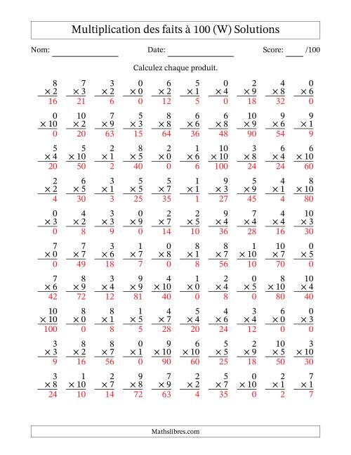 Multiplication des faits à 100 (100 Questions) (Avec zéros) (W) page 2