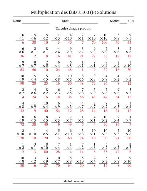 Multiplication des faits à 100 (100 Questions) (Pas de zéros) (P) page 2