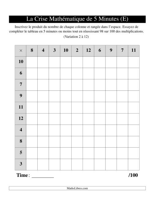« La Crise Mathématique » de 5 Minutes -- Une grille par page (Variation 2 à 12) (E)