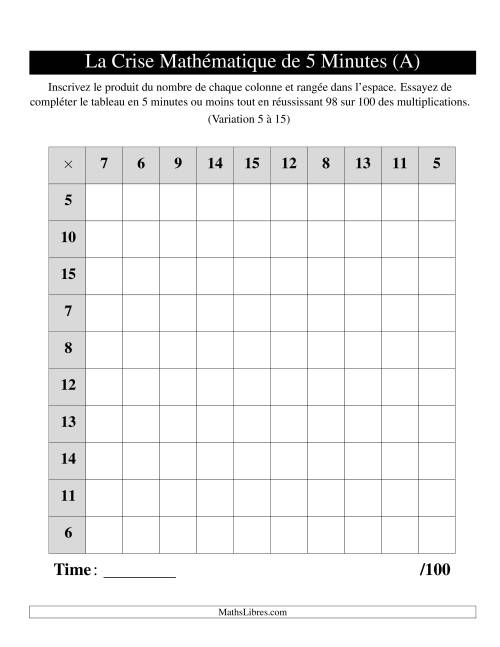 « La Crise Mathématique » de 5 Minutes -- Une grille par page (Variation 5 à 15) (A)