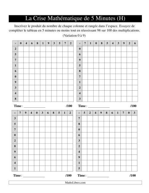 « La Crise Mathématique » de 5 Minutes -- 4 grilles par page (Variation 0 à 9) (K) page 2