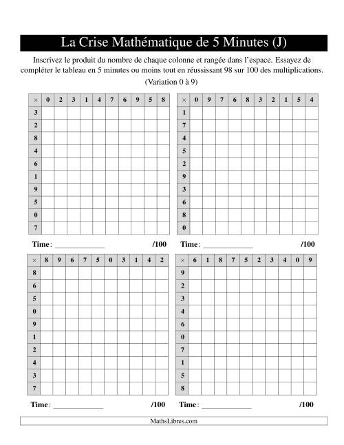 « La Crise Mathématique » de 5 Minutes -- 4 grilles par page (Variation 0 à 9) (N) page 2