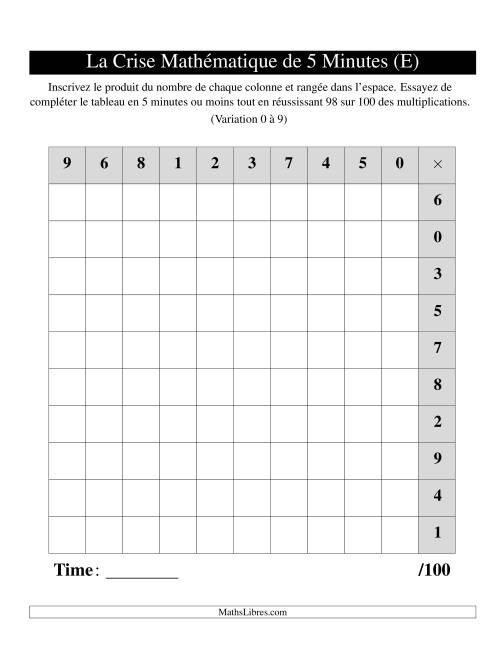 « La Crise Mathématique » de 5 Minutes -- Une grille par page (Variation 0 à 9) (Version gauche) (E)