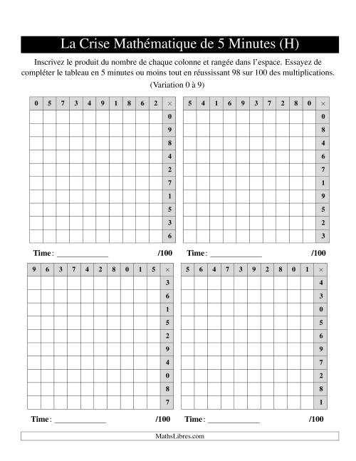 « La Crise Mathématique » de 5 Minutes -- 4 grilles par page (Variation 0 à 9) (Version gauche) (H)