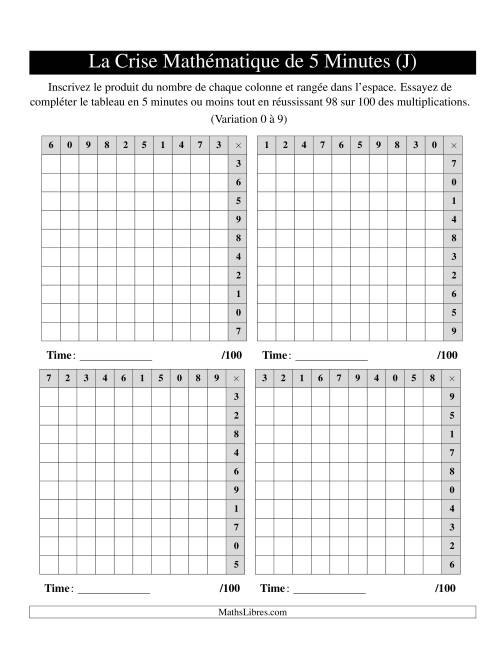 « La Crise Mathématique » de 5 Minutes -- 4 grilles par page (Variation 0 à 9) (Version gauche) (N) page 2