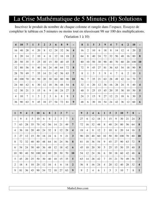 « La Crise Mathématique » de 5 Minutes -- 4 grilles par page (Variation 1 à 10) (Version gauche) (H) page 2