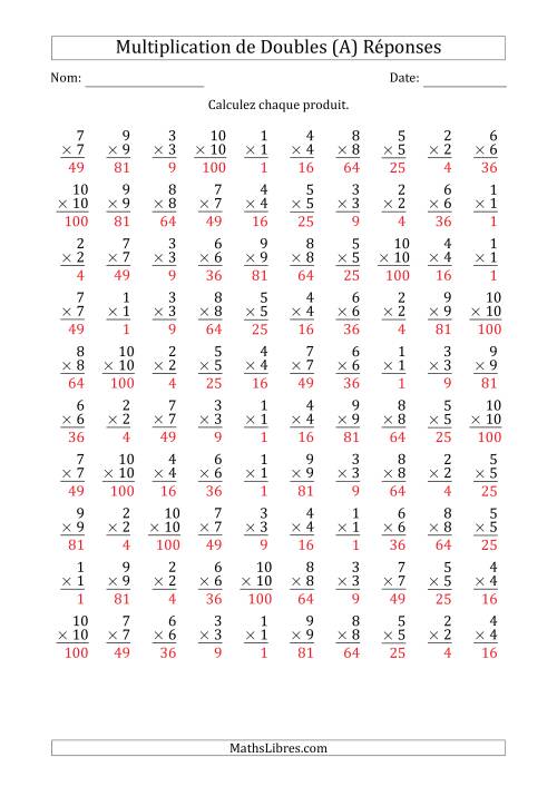 Multiplication de Doubles de 1 à 100 avec 100 Questions Par Page (A) page 2