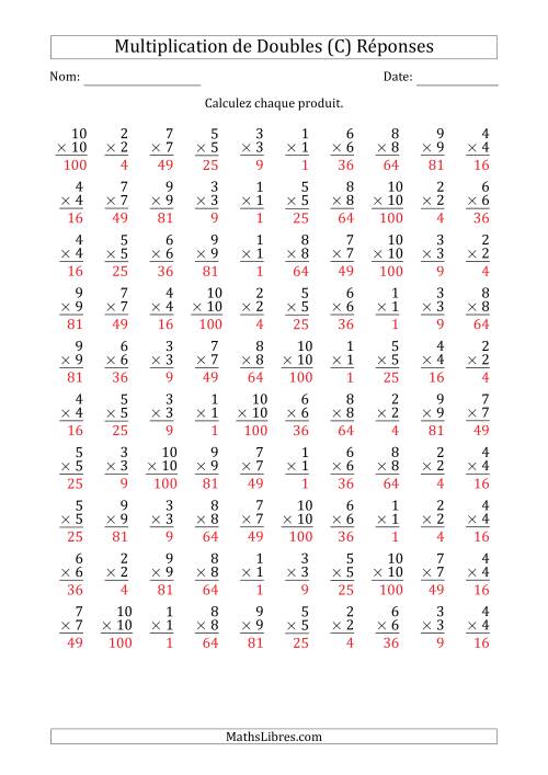 Multiplication de Doubles de 1 à 100 avec 100 Questions Par Page (C) page 2
