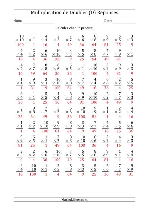 Multiplication de Doubles de 1 à 100 avec 100 Questions Par Page (D) page 2