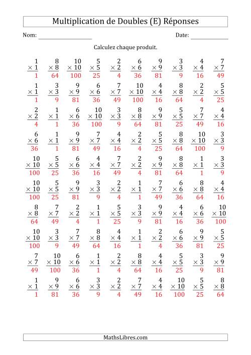 Multiplication de Doubles de 1 à 100 avec 100 Questions Par Page (E) page 2