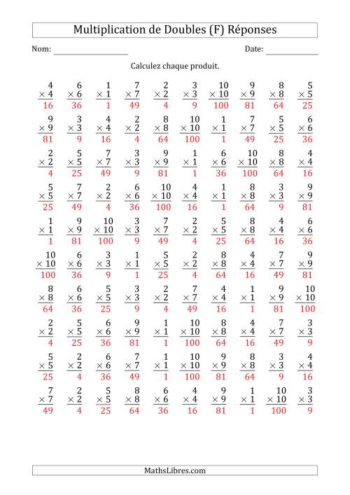 Multiplication de Doubles de 1 à 100 avec 100 Questions Par Page (F) page 2