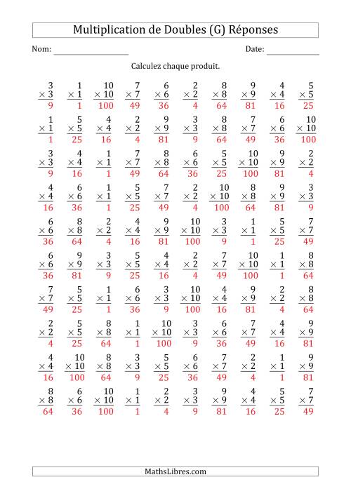 Multiplication de Doubles de 1 à 100 avec 100 Questions Par Page (G) page 2