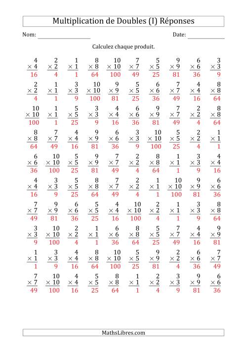 Multiplication de Doubles de 1 à 100 avec 100 Questions Par Page (I) page 2