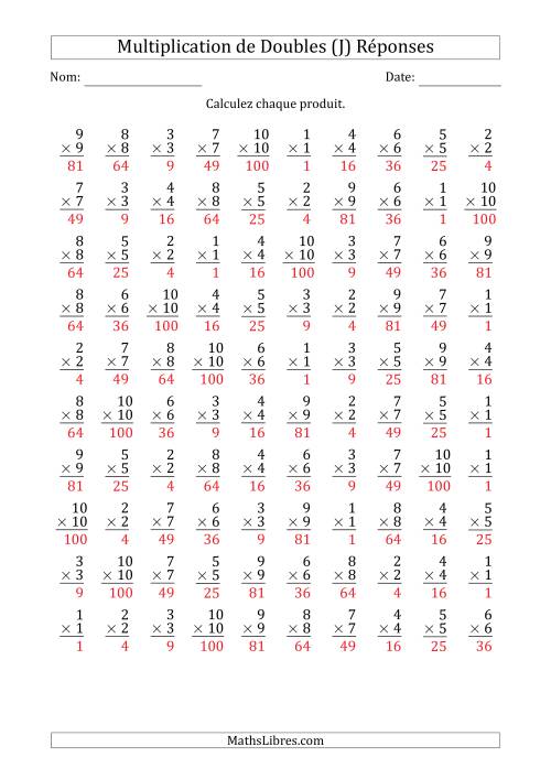 Multiplication de Doubles de 1 à 100 avec 100 Questions Par Page (J) page 2