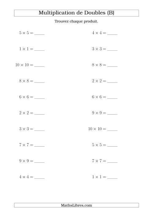 Multiplication de Doubles Jusqu'à 10 x 10 (B)
