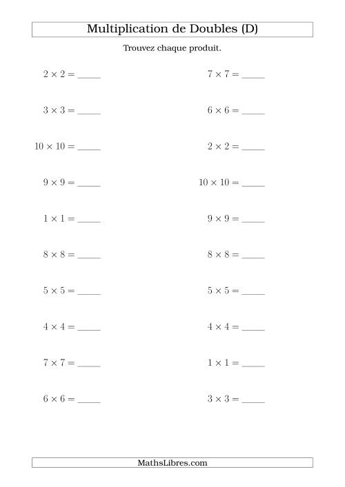 Multiplication de Doubles Jusqu'à 10 x 10 (D)