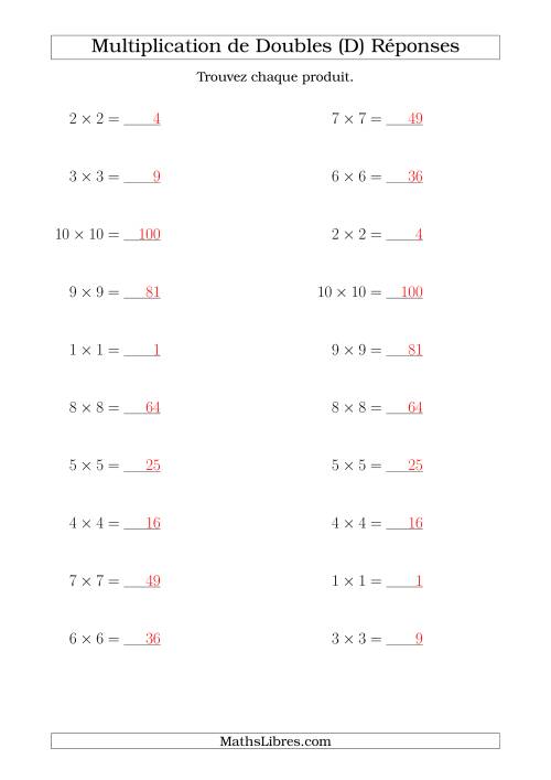 Multiplication de Doubles Jusqu'à 10 x 10 (D) page 2