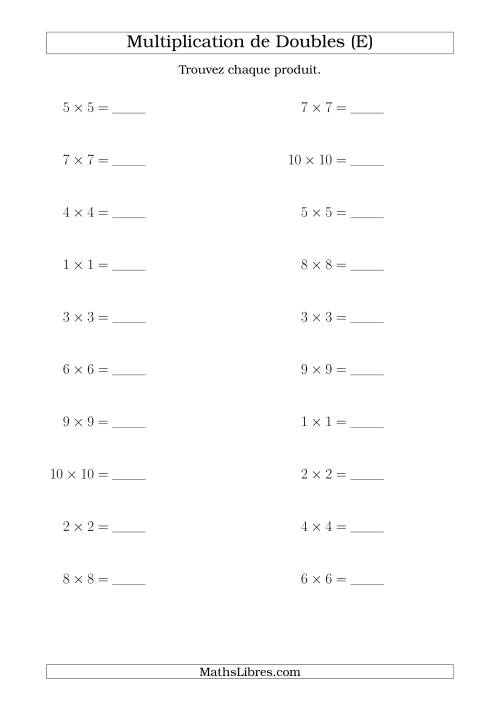 Multiplication de Doubles Jusqu'à 10 x 10 (E)