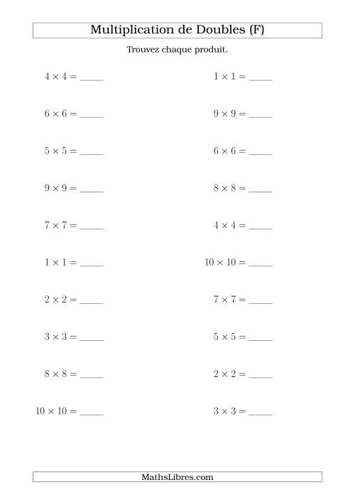 Multiplication de Doubles Jusqu'à 10 x 10 (F)
