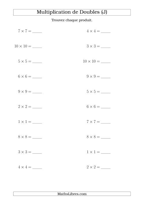 Multiplication de Doubles Jusqu'à 10 x 10 (J)