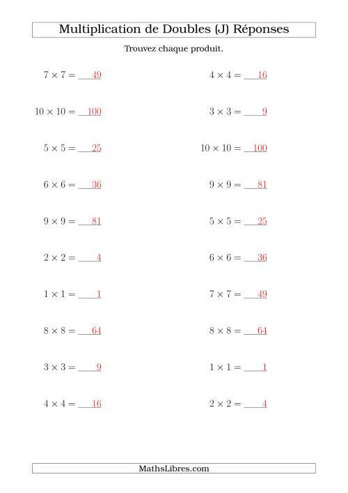 Multiplication de Doubles Jusqu'à 10 x 10 (J) page 2