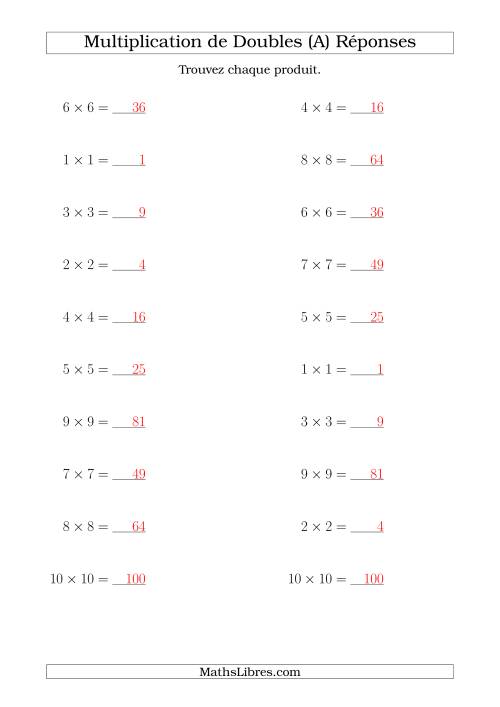 Multiplication de Doubles Jusqu'à 10 x 10 (Tout) page 2