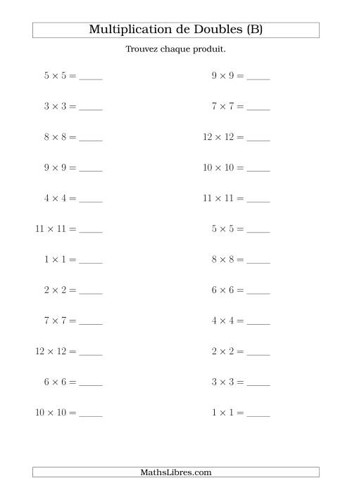 Multiplication de Doubles Jusqu'à 12 x 12 (B)