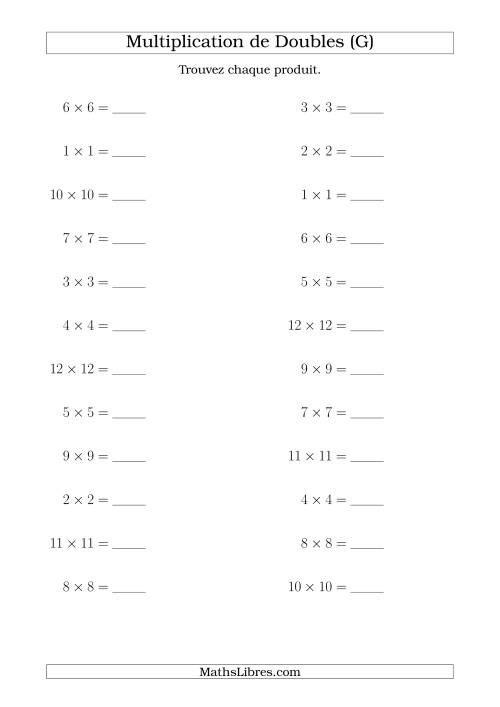 Multiplication de Doubles Jusqu'à 12 x 12 (G)