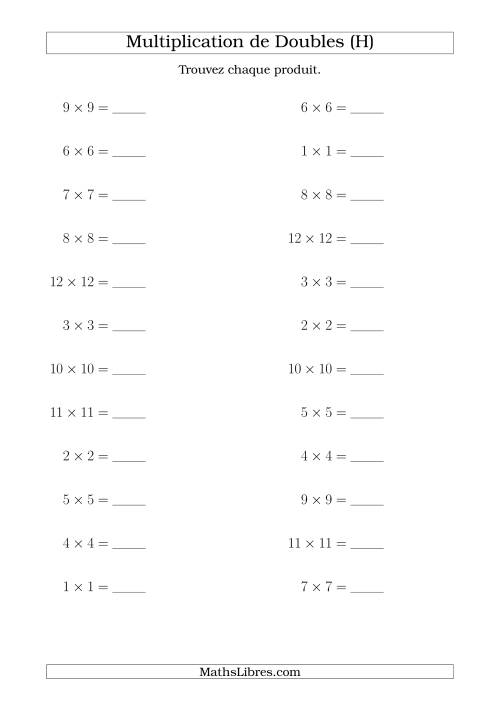 Multiplication de Doubles Jusqu'à 12 x 12 (H)