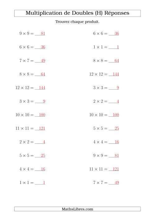 Multiplication de Doubles Jusqu'à 12 x 12 (H) page 2