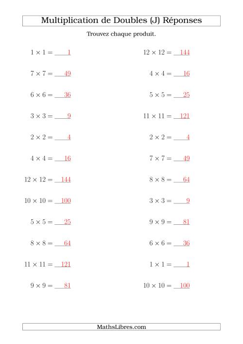 Multiplication de Doubles Jusqu'à 12 x 12 (J) page 2
